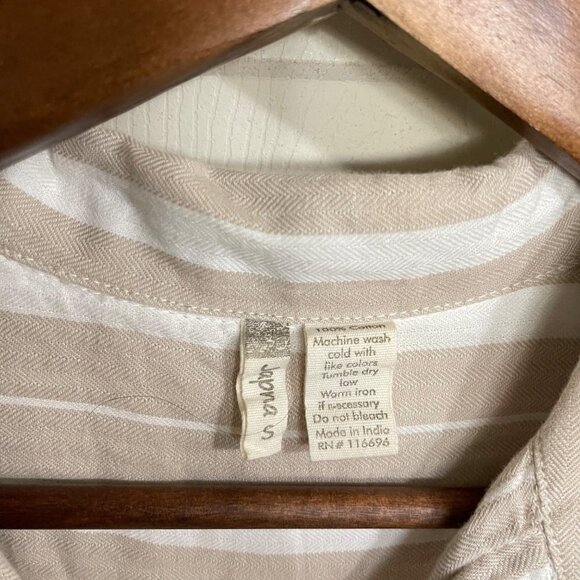 Japna Womens Cream Tan Striped Drawstring Waist Pockets Mini Shirt Dress Small - Picture 2 of 8